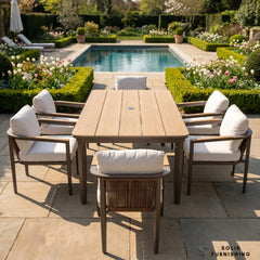 Hemera 6 Seater Luxury Garden Dining Set – Truffle Aluminium Outdoor Dining Set with PS Wood Table