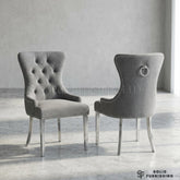 Henley Grey Velvet Ring Knocker Dining Chairs With Chrome Legs – Set of 2