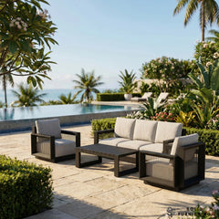 Ikos 5 Seater Luxury Garden Lounge Set – Onyx Aluminium Outdoor Sofa Set with Slat Coffee Table