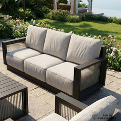 Ikos 5 Seater Luxury Garden Lounge Set – Onyx Aluminium Outdoor Sofa Set with Slat Coffee Table