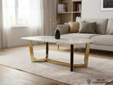 Jessica Cream & Gold Ceramic Coffee Table – Luxury Gold Frame Centre Table