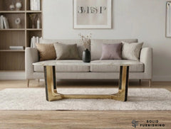 Jessica Cream & Gold Ceramic Coffee Table – Luxury Gold Frame Centre Table