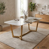 Jessica Kata Gold Ceramic Dining Table – 160cm & 180cm Gold Geometric Base