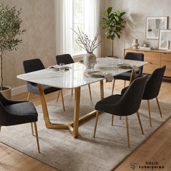 Jessica Kata Gold Ceramic Dining Table – 160cm & 180cm Gold Geometric Base