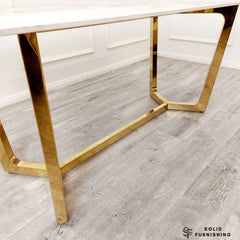Jessica Kata Gold Ceramic Dining Table – 160cm & 180cm Gold Geometric Base