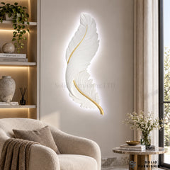 LED Feather Wall Art – 100x32cm Dimmable Light Up Wall Decor