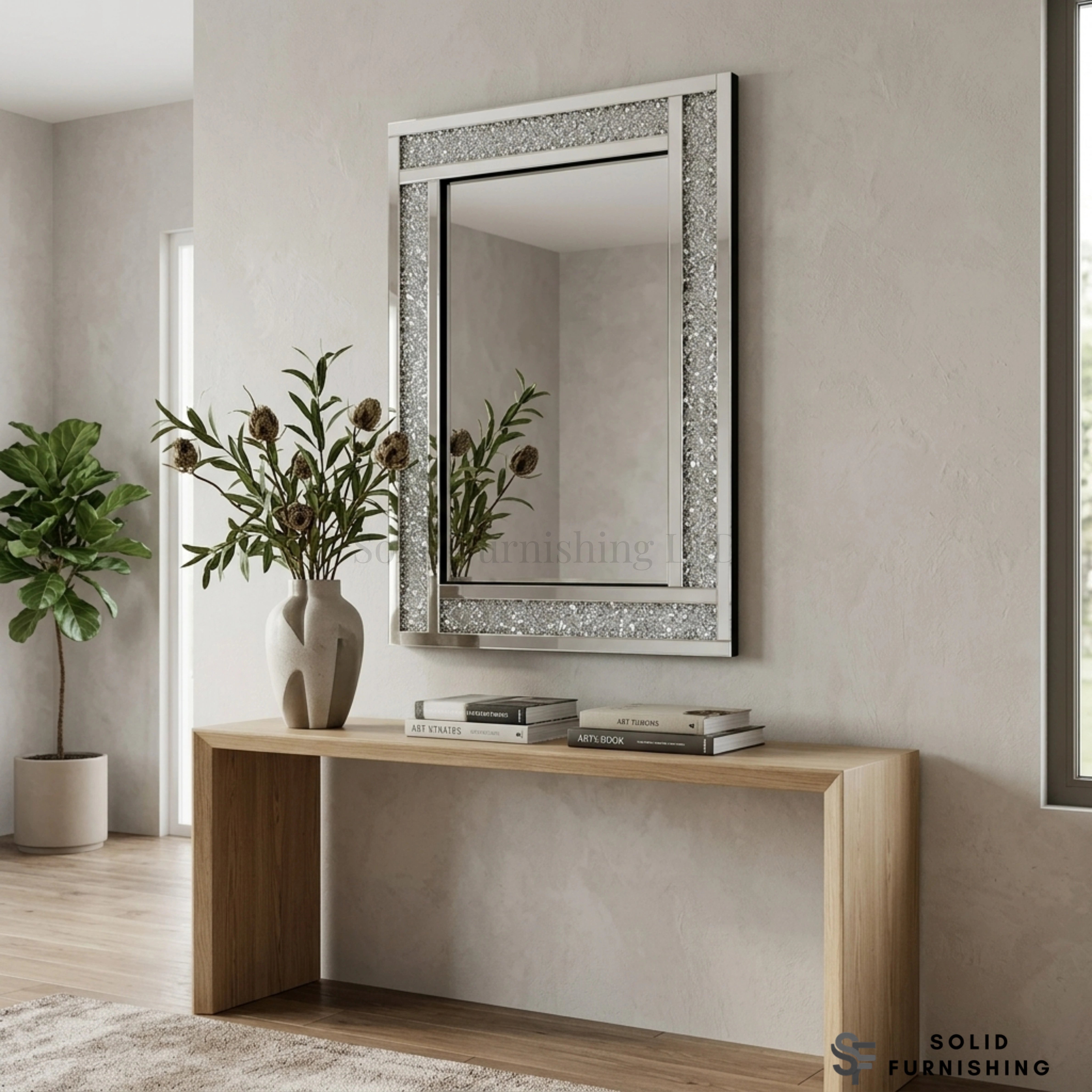 Large Crushed Diamond Wall Mirror – Silver Rectangular Decorative Mirror UK