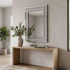 Large Crushed Diamond Wall Mirror – Silver Rectangular Decorative Mirror UK