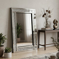 Large Crushed Diamond Wall Mirror – Silver Rectangular Decorative Mirror UK
