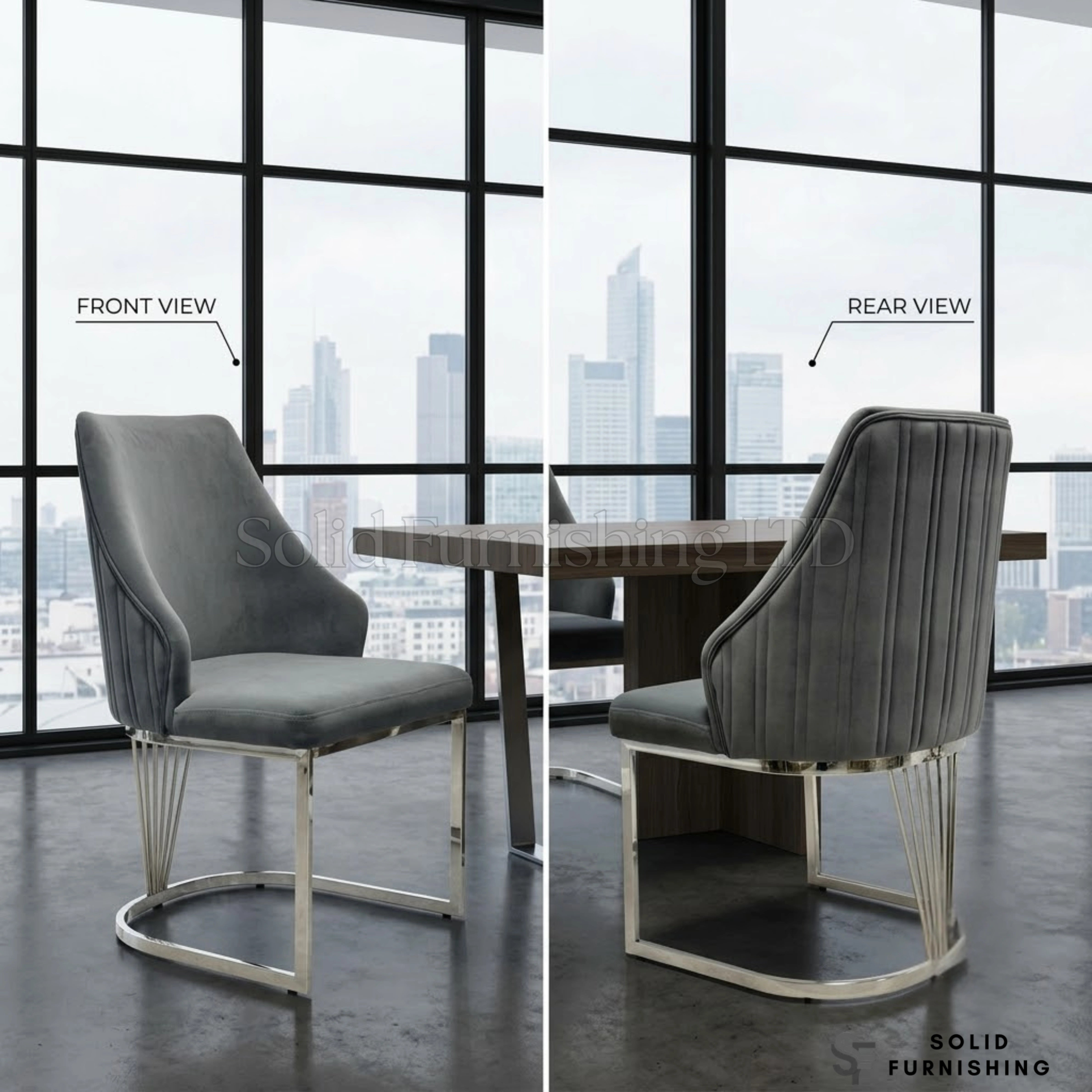 Lasco Grey Velvet Dining Chairs with Chrome Legs – Set of 2