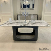 Lina 180cm Grey Marble Dining Table – Modern Sculptural Metal Base Table