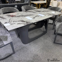 Lina 180cm Grey Marble Dining Table – Modern Sculptural Metal Base Table