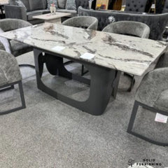 Lina 180cm Grey Marble Dining Table – Modern Sculptural Metal Base Table