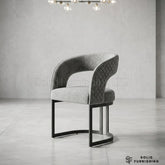 Lina Grey Bouclé Fabric Dining Chairs – Grey Metal Base (Set of 2)