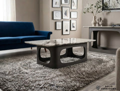 Lina Grey Marble Coffee Table – Real Marble Top with Grey Metal Base