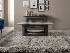 Lina Grey Marble Coffee Table – Real Marble Top with Grey Metal Base