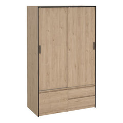 Line Oak Sliding Wardrobe with 4 Drawers – Space Saving Bedroom Storage Wardrobe