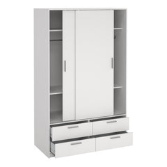 Line White Sliding Wardrobe with 4 Drawers – 2 Door Bedroom Storage Wardrobe