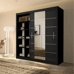 Lisbon Black Mirrored Sliding Wardrobe – Modern Bedroom Storage Wardrobe
