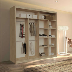 Lisbon Oak Mirrored Sliding Wardrobe – Warm Wood Bedroom Storage Wardrobe