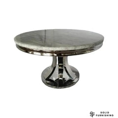 London 130cm Round Marble Dining Table – Chrome Sculptural Pedestal Base