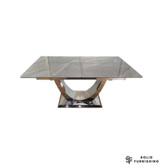 London Grey Ceramic Extendable Dining Table – Chrome U-Shaped Pedestal Base