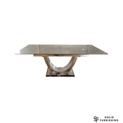 London Grey Ceramic Extendable Dining Table – Chrome U-Shaped Pedestal Base