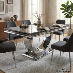 London Marble & Ceramic Dining Table – Chrome U Shaped Pedestal Base