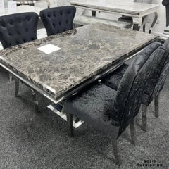 London Marble & Ceramic Dining Table – Chrome U Shaped Pedestal Base