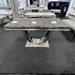 London Marble & Ceramic Dining Table – Chrome U Shaped Pedestal Base