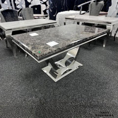 London Marble & Ceramic Dining Table – Chrome U Shaped Pedestal Base
