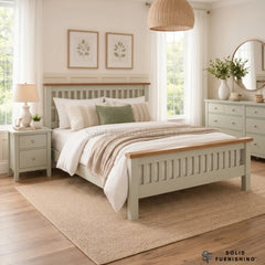 Lucca 4ft6 Double Bed Frame – Two Tone Wooden Bed with Slatted Headboard