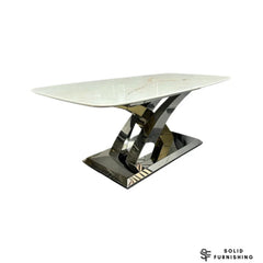 Lucy Marble Dining Table – Cream or Grey Marble with Silver & Gold Cross Base