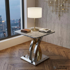 Lucy Silver & Gold Side Table – Cream or Grey Marble Lamp Table