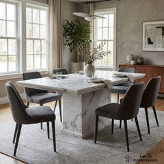 MB 150cm White Marble Dining Table – Single Pedestal Base