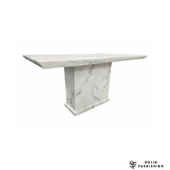 MB 150cm White Marble Dining Table – Single Pedestal Base