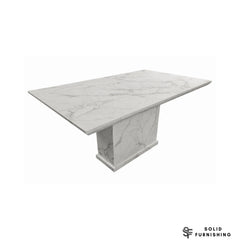 MB 150cm White Marble Dining Table – Single Pedestal Base