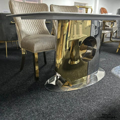 Madrid Marble Dining Table – Cream or Grey Marble with Silver & Gold Pedestal Base
