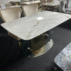 Madrid Marble Dining Table – Cream or Grey Marble with Silver & Gold Pedestal Base