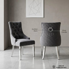 Majestic Grey Velvet Ring Knocker Dining Chairs – Silver Legs (Set of 2)
