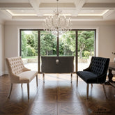 Majestic High Back Velvet Dining Bench – Chrome Leg Knocker Back Bench in Grey, Black or Mink