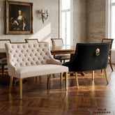 Majestic High Back Velvet Dining Bench with Gold Legs – Black or Mink