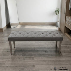 Majestic Hudson Grey PU Leather Bench – Buttoned Dining Bench with Stainless Steel Legs