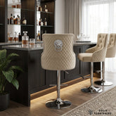 Majestic Mink Fabric Adjustable Bar Stool – Chrome Lion Knocker Kitchen Island Chair