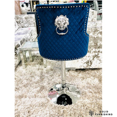 Majestic Navy Blue Lion Knocker Bar Stool – Adjustable Chrome Breakfast Bar Chair