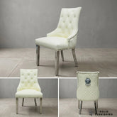 Majestic PU Leather Lion Knocker Dining Chairs – Black, Cream or Grey with Chrome Legs (Set of 2)
