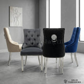 Majestic Plush Velvet Lion Knocker Dining Chairs – Navy, Dark Grey, Mink and Black With Silver Legs (Set of 2)