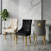 Majestic Plush Velvet Lion Knocker Dining Chairs with Gold Legs – Set of 2