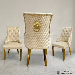 Majestic Plush Velvet Lion Knocker Dining Chairs with Gold Legs – Set of 2