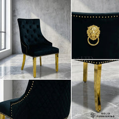 Majestic Velvet Ring Knocker Dining Chairs – Black or Mink With Gold Legs (Set of 2)